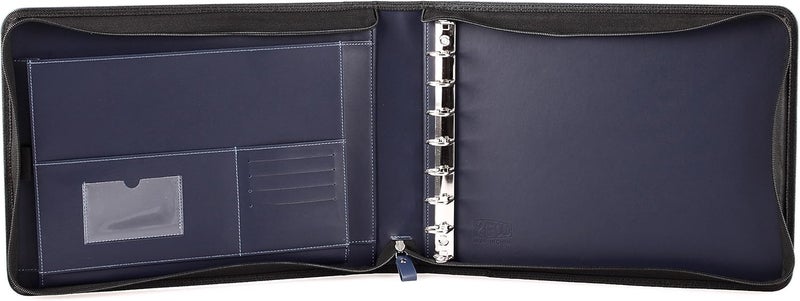 2Fold Zippered Business Checkbook Binder - 7 Ring Binder for Business Checks with Built-in Organizer and Card Case - PU Leather Portfolio for up to 600 3-Up Checks (Blue) - Image 5